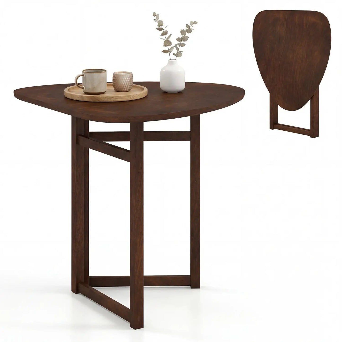 Triangular foldable dining table for 2 in walnut wood finish on Tampa Home & Garden Store