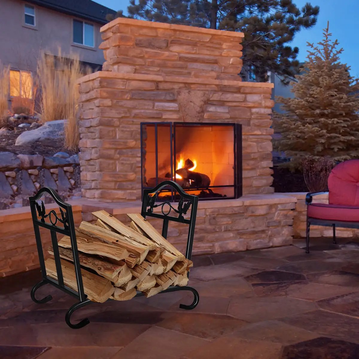 Foldable Firewood Log Rack Steel Wood Storage Holder - Tampa Home & Garden Store