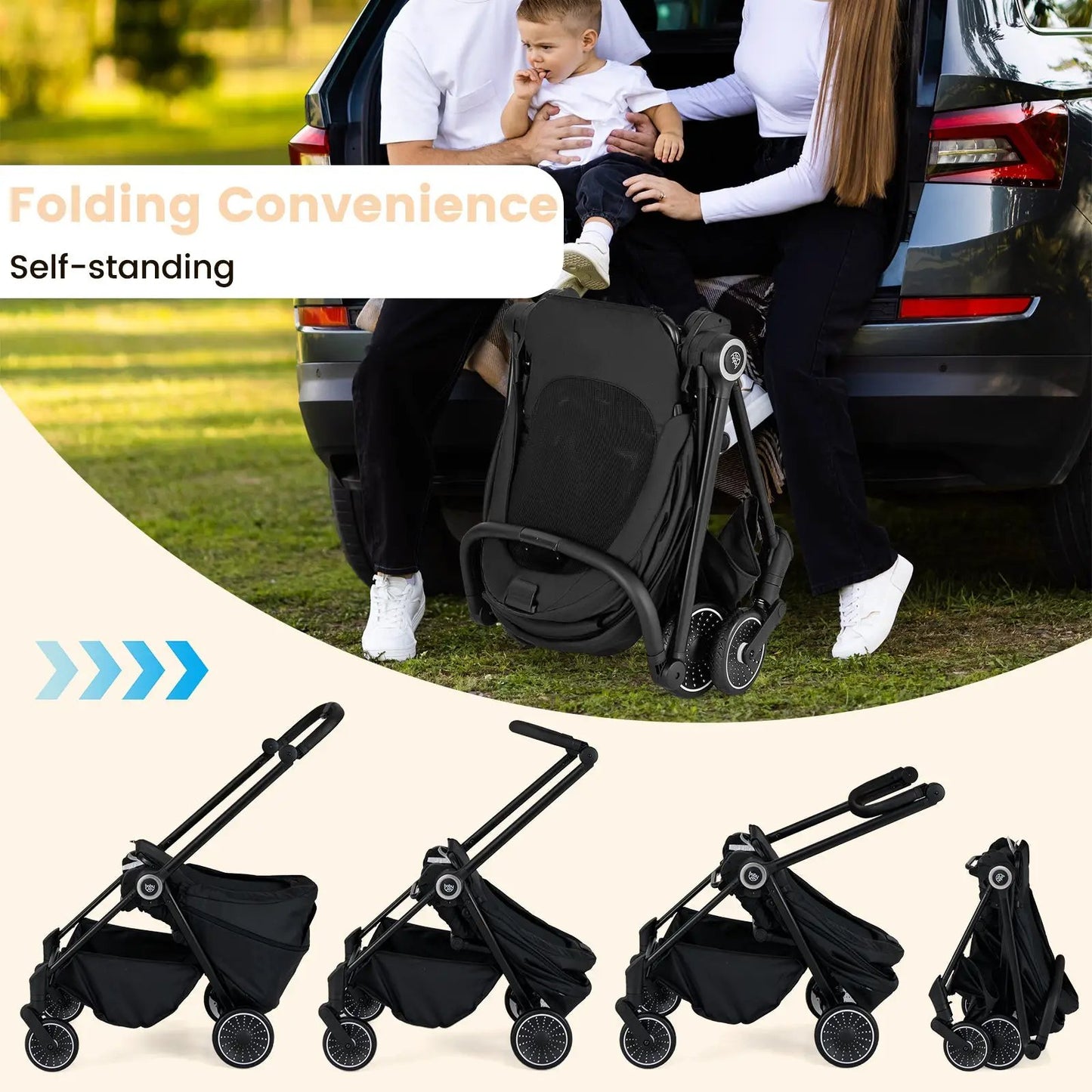 DirectDeals foldable infant stroller with reversible seat, black, self-standing design on Tampa Home & Garden Store