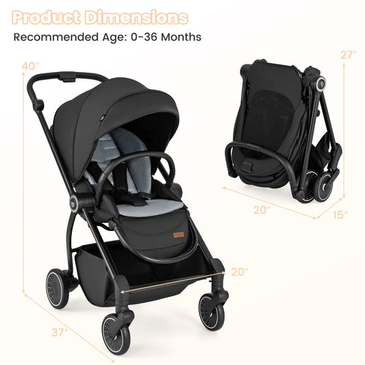 Foldable Infant Pram Stroller with Reversible Seat Reclining Backrest - Tampa Home & Garden Store