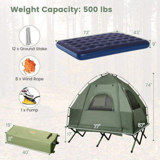 GemGear 5-in-1 2-person foldable camping tent cot with blue air mattress weight capacity 500 lbs on Tampa Home & Garden Store