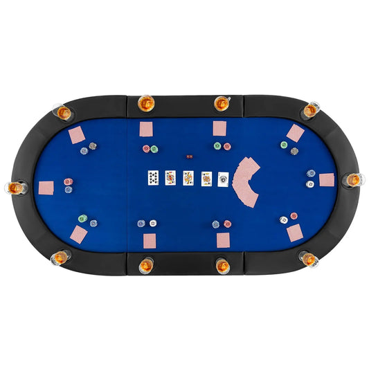 Portable foldable poker table top for 10 players with blue felt and black padded rim on Tampa Home & Garden Store