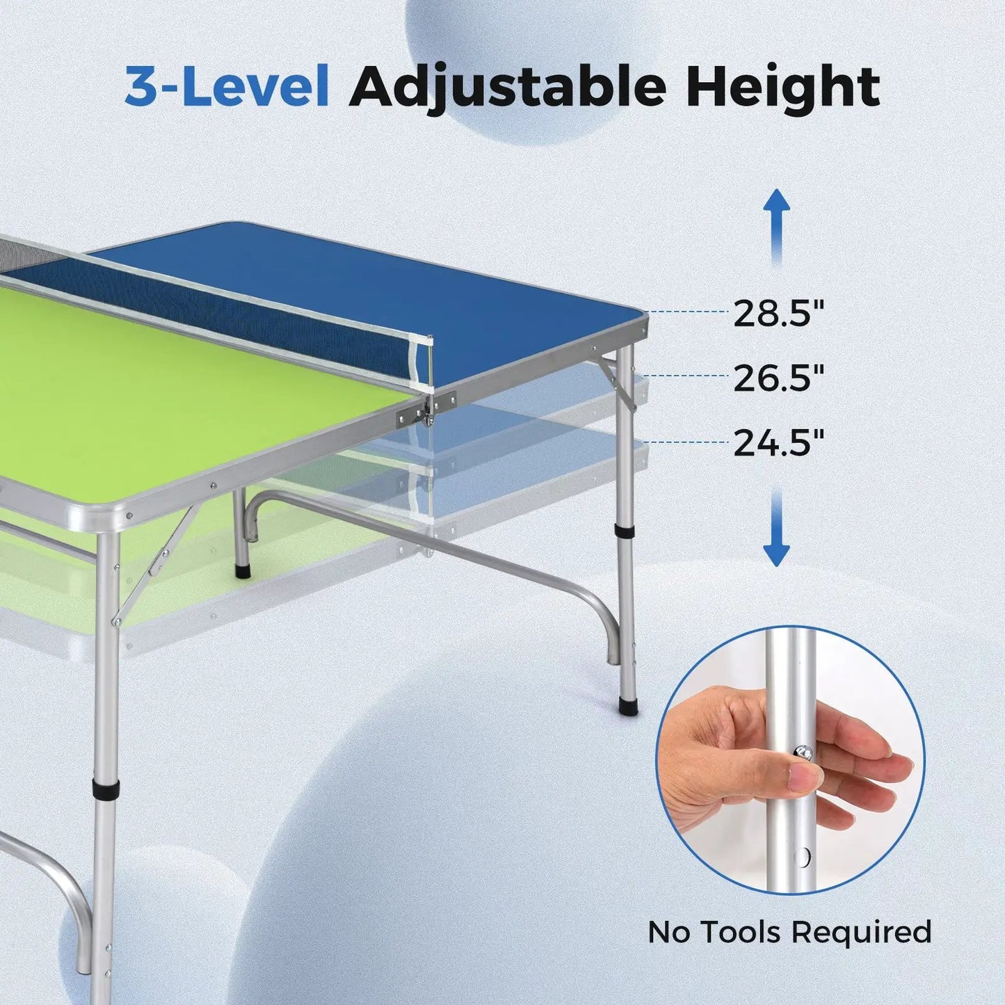 DirectDeals Foldable Ping Pong Table Set adjustable height blue and green surface on Tampa Home & Garden Store