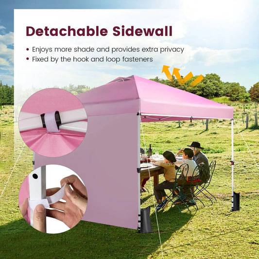 10 x 10 Feet Foldable Commercial Pop-up Canopy with Roller Bag and Banner Strip-Pink - Tampa Home & Garden Store