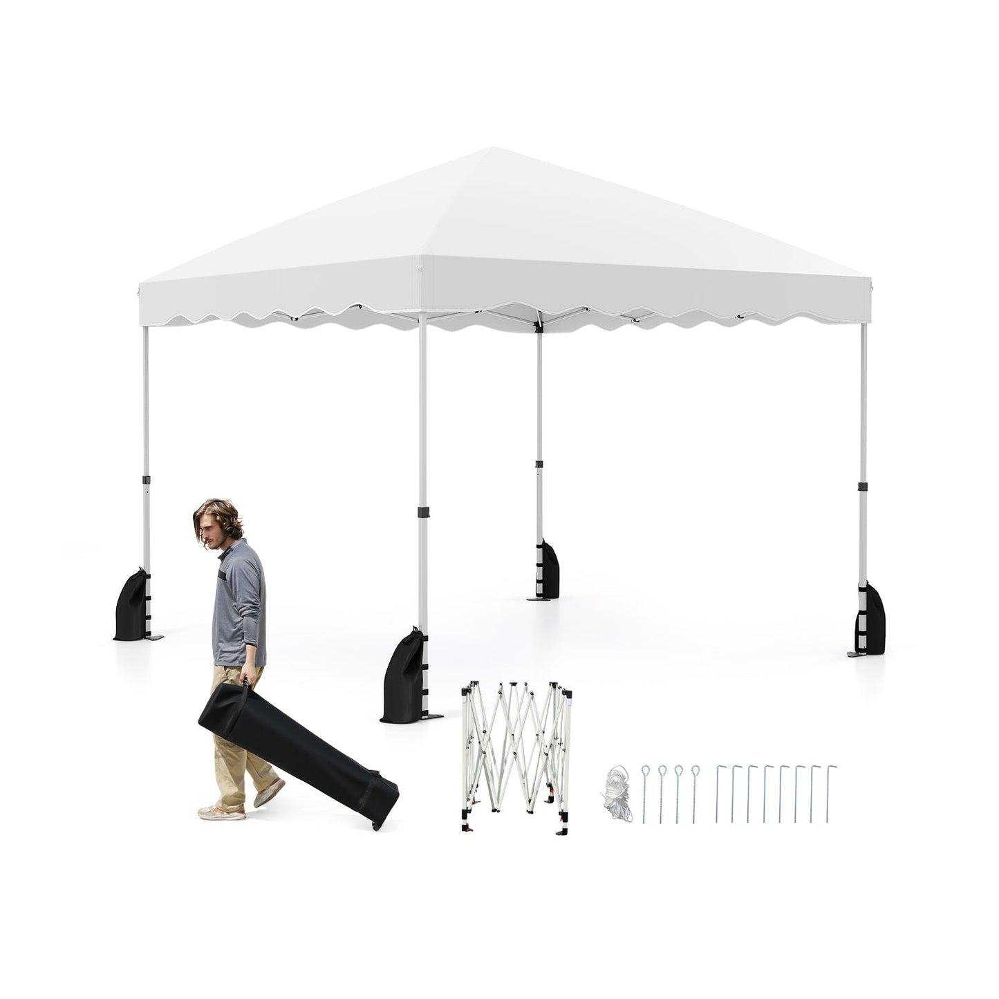 GemGear foldable 10x10 ft pop-up canopy tent with wheeled bag white on Tampa Home & Garden Store