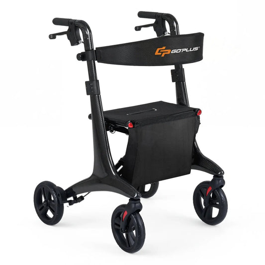 DirectDeals Foldable Rollator Walker with Seat for Seniors, black carbon frame, storage bag on Tampa Home & Garden Store