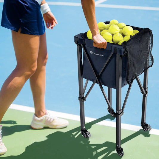 Lightweight foldable tennis ball cart with wheels, DirectDeals navy, filled with balls on Tampa Home & Garden Store