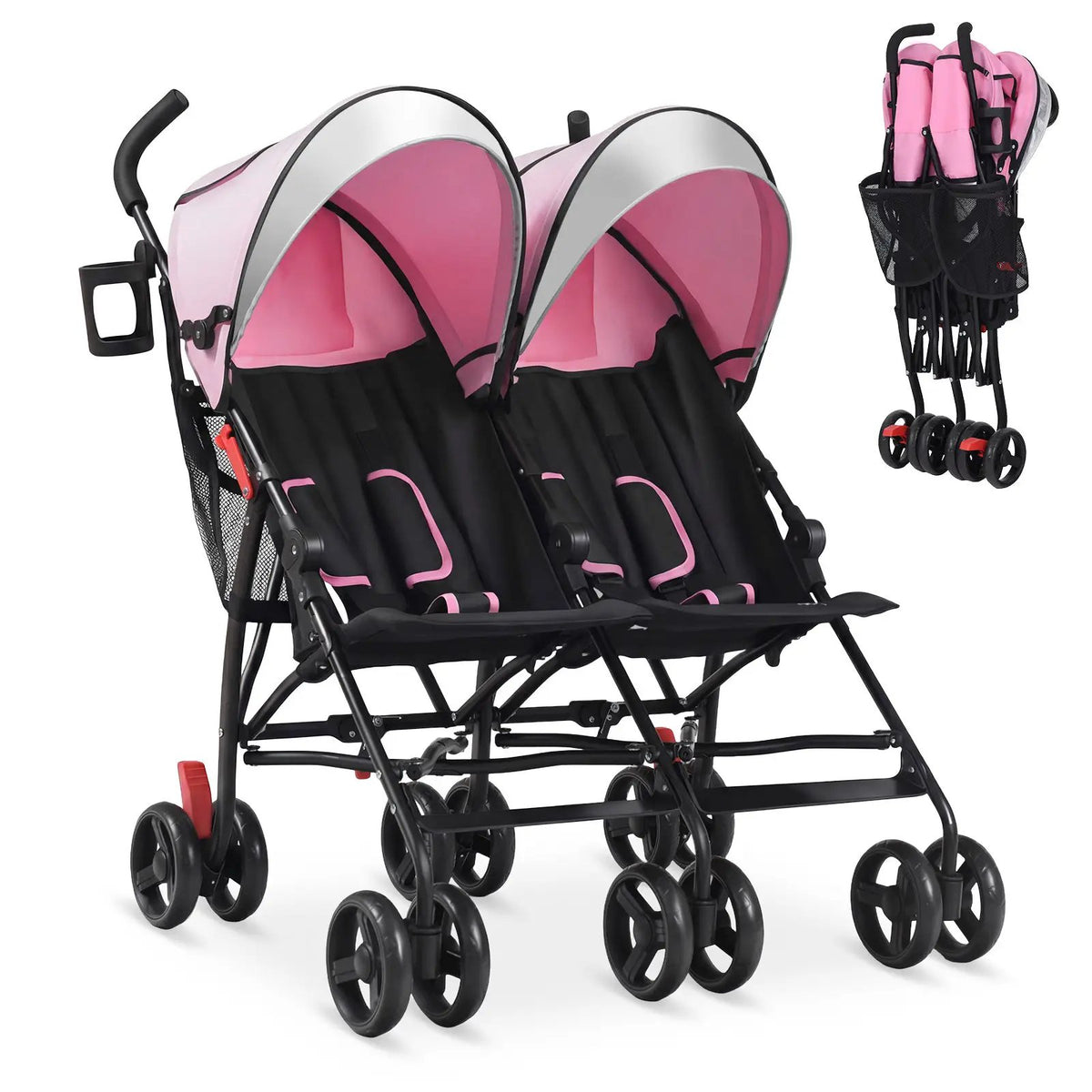 Foldable twin baby double stroller ultralight pink canopies DirectDeals on Tampa Home & Garden Store