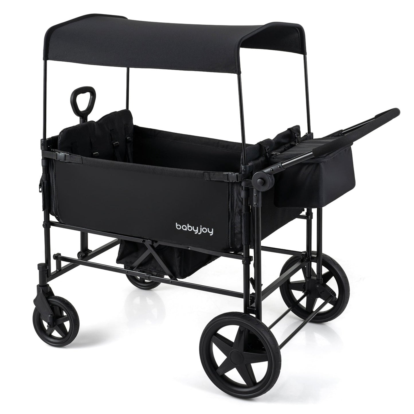 Foldable wagon stroller for 4 kids, black with removable canopy, Babyjoy on Tampa Home & Garden Store