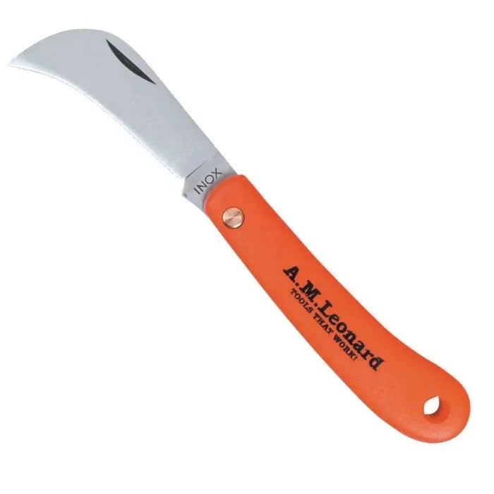 AM Leonard folding pruning knife curved stainless blade orange handle brand A.M. Leonard on Tampa Home & Garden Store