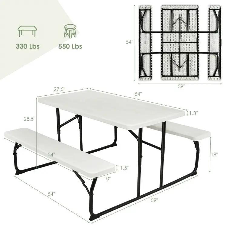 Folding White HDPE Picnic Table with 2 Benches by HomePacific Outdoor Patio Set on Tampa Home & Garden Store