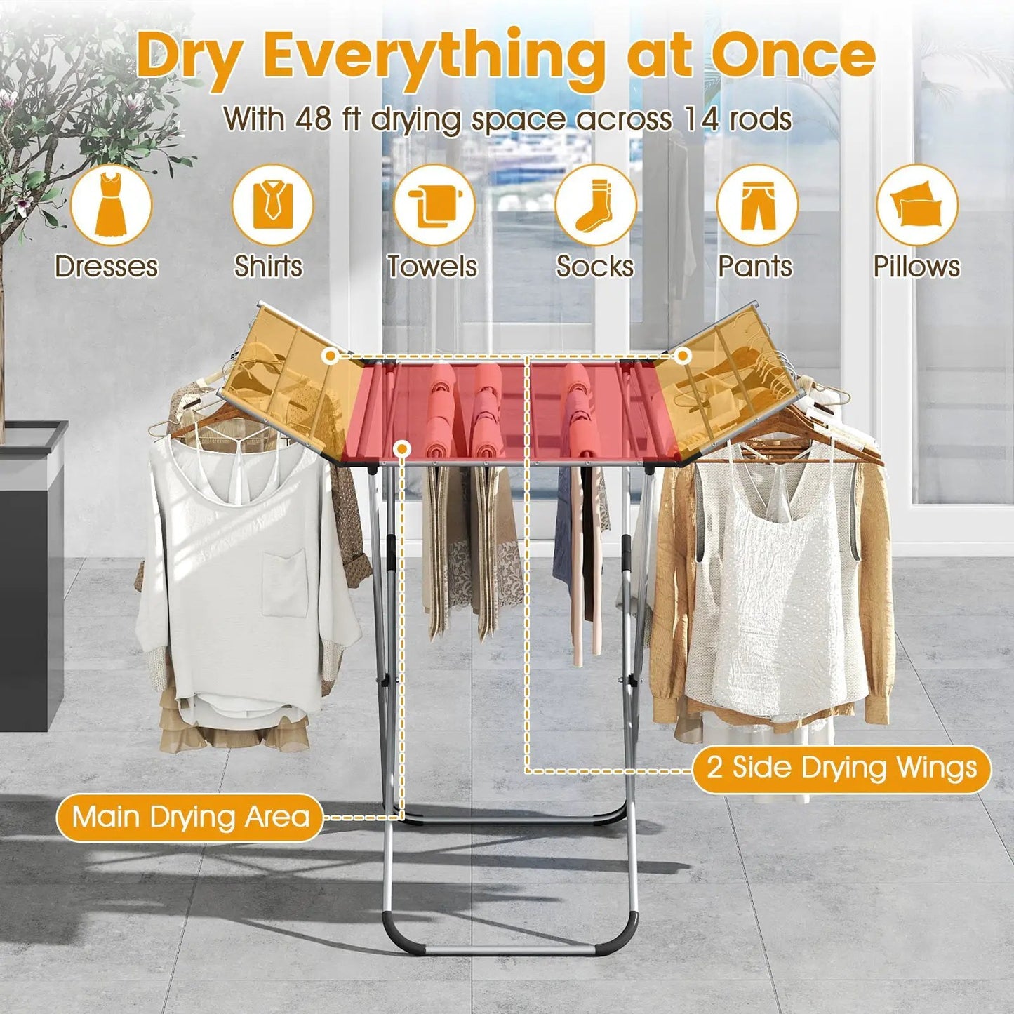 Folding Aluminum Clothes Drying Rack with 2 Side Wings, 48 ft drying space DirectDeals on Tampa Home & Garden Store