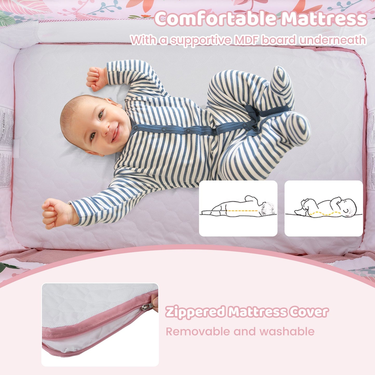 Pink folding bedside bassinet sleeper with 4 adjustable heights on Tampa Home & Garden Store