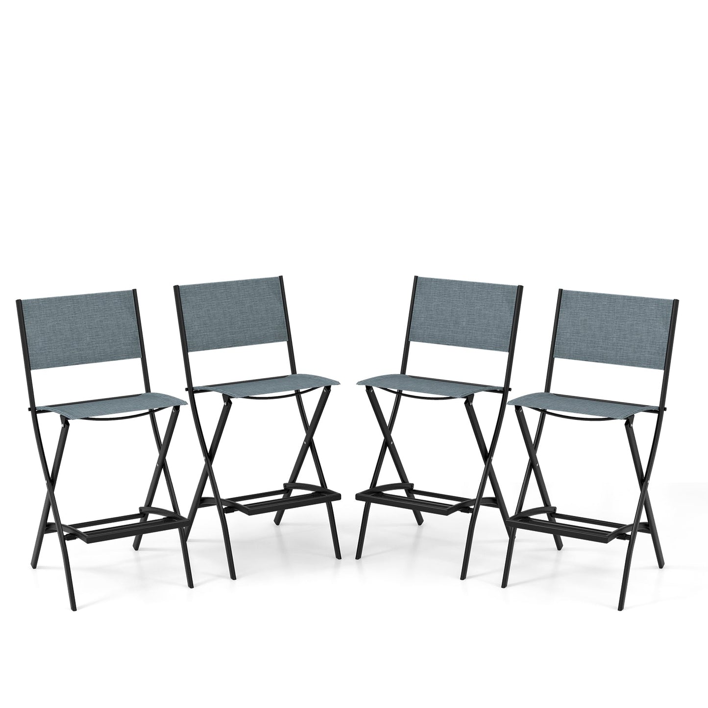 Outdoor Folding Bar Height Stool Set of 4 with Metal Frame and Footrest-Coffee