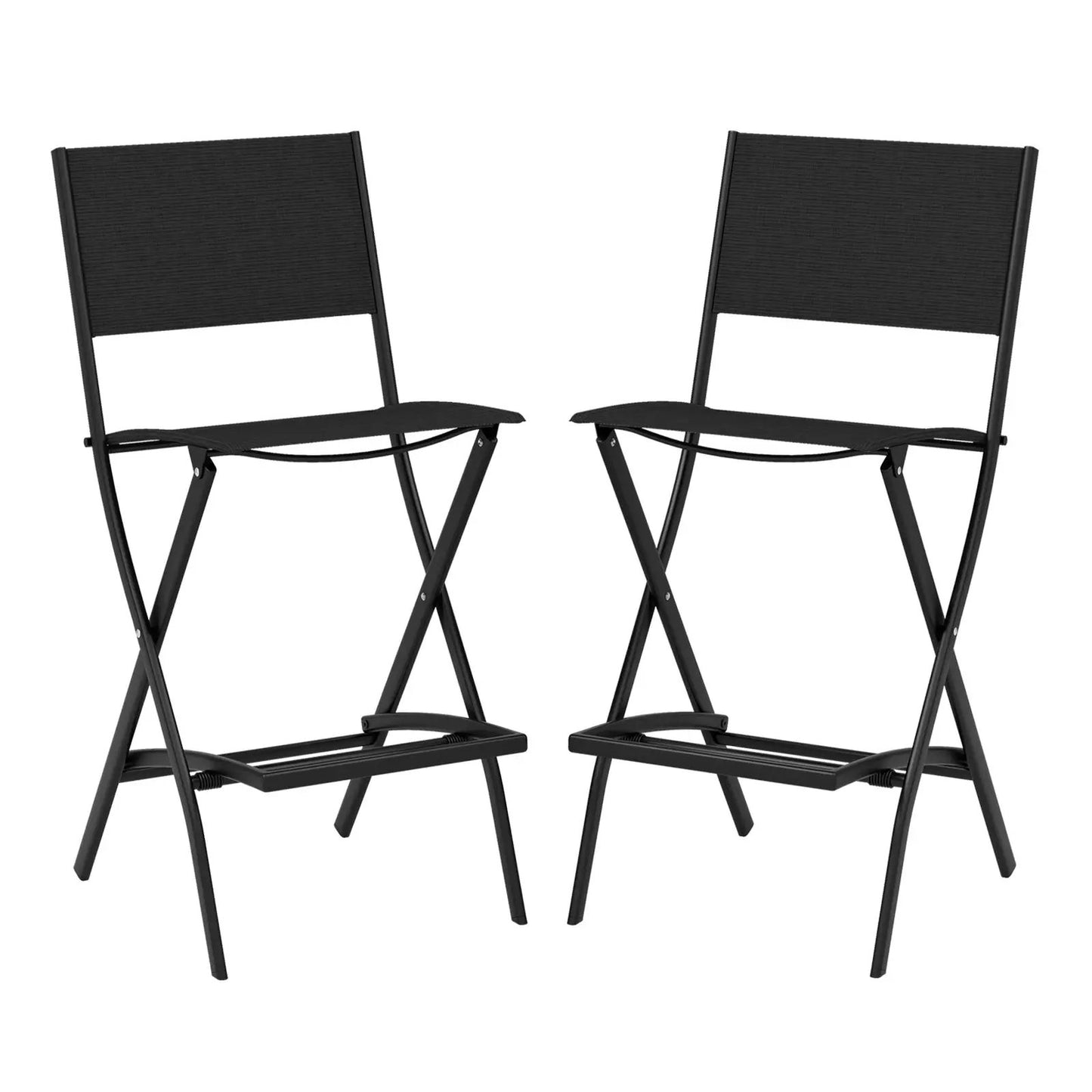 Folding bar stools set of 2 black metal with backrests and footrests DirectDeals on Tampa Home & Garden Store