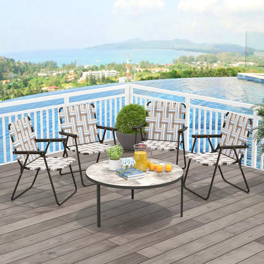 2 Pieces Folding Beach Chair Camping Lawn Webbing Chair-Cofee - Tampa Home & Garden Store