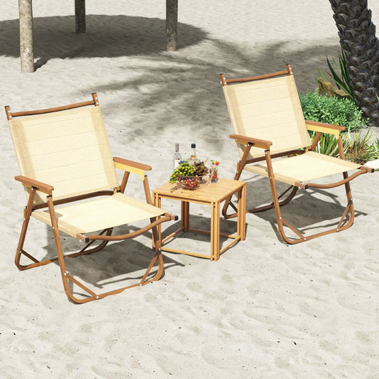 DirectDeals folding camp chairs set of 2 beige outdoor chairs with wooden arms on Tampa Home & Garden Store