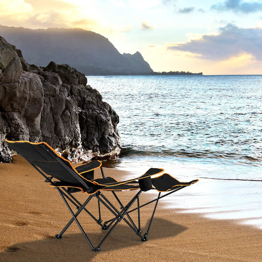 Folding Camping Chair with Footrest Camping Lounge Chair with Carry Bag-Black - Tampa Home & Garden Store