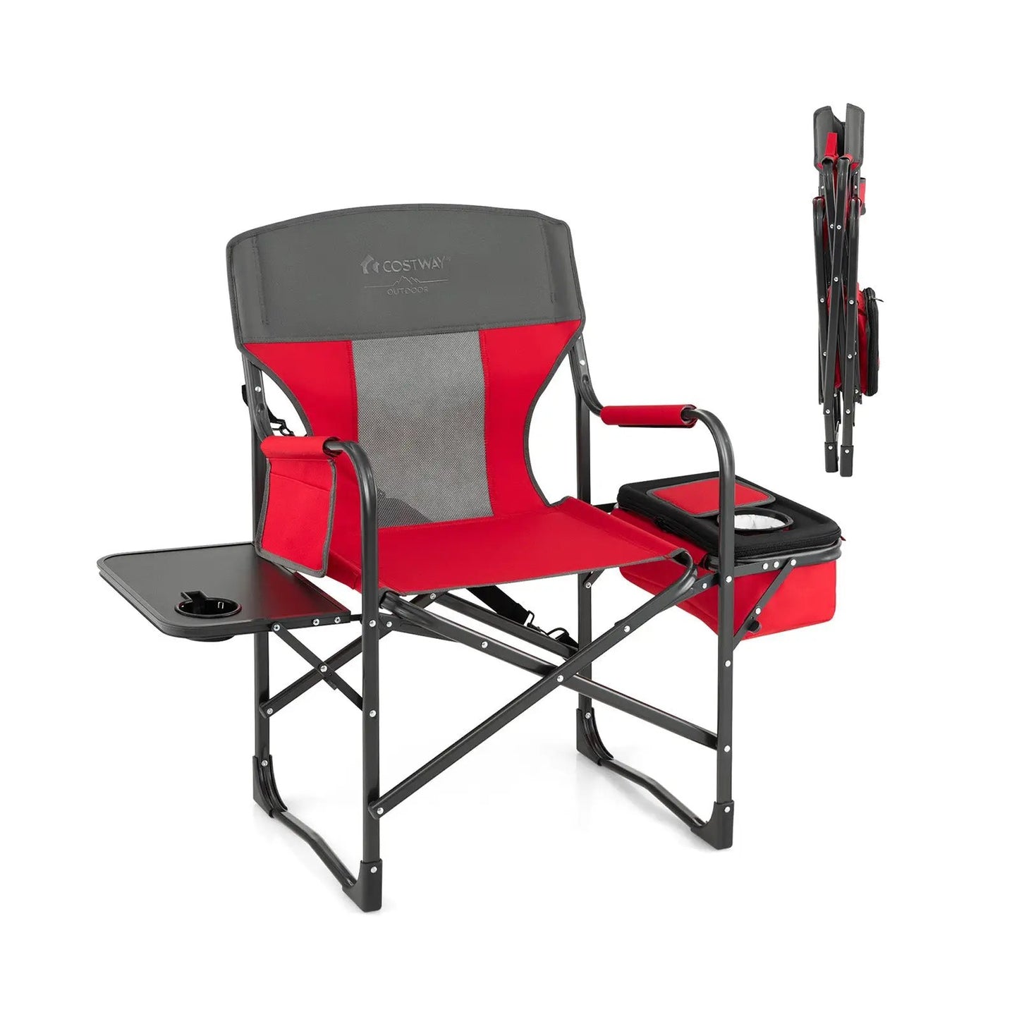 Folding Camping Directors Chair with Cooler Bag and Side Table-Blue - Tampa Home & Garden Store