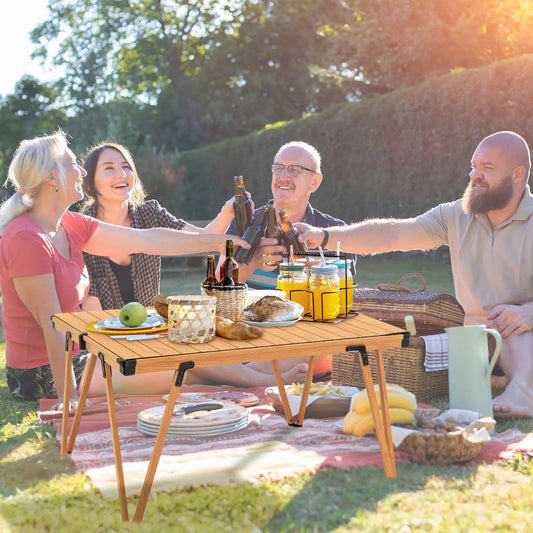 Folding camping table with waterproof brown top and black legs, ideal for outdoor picnics on Tampa Home & Garden Store