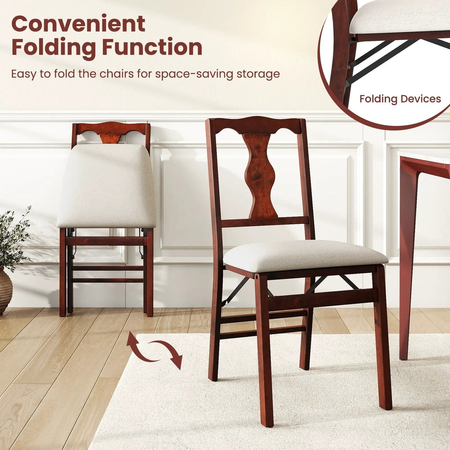 DirectDeals folding dining chairs set of 2 with beige upholstered seats and wood frames on Tampa Home & Garden Store