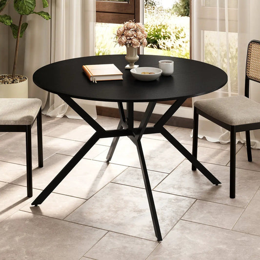 Table de salle à manger pliante de 119 cm, table de cuisine ronde extensible avec abattants