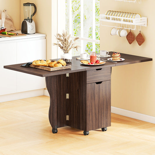 Folding Dining Table 3-in-1 Space-Saving Drop Leaf Kitchen Table with Lockable Wheels - Tampa Home & Garden Store