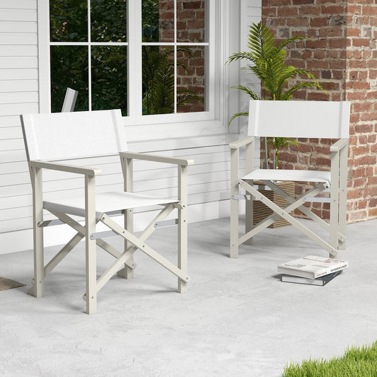 Folding Director Chair with Acacia Wood Frame and Machine Washable Oxford Fabric-Off White - Tampa Home & Garden Store