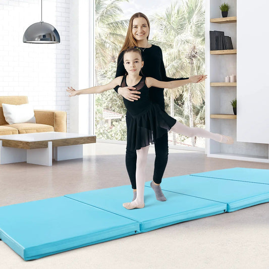 PU Leather Folding Exercise Mat With Handles four-panel blue mat DirectDeals on Tampa Home & Garden Store