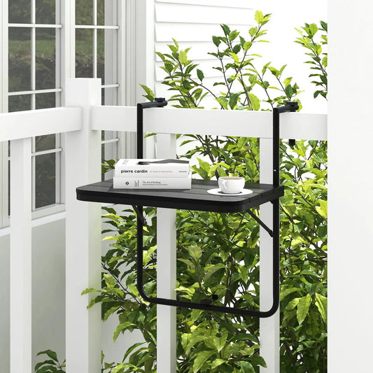 Folding Hanging Table with 3-Level Adjustable Height for Patio Balcony-Black - Tampa Home & Garden Store