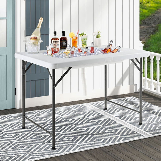 4 Feet Folding Ice Bin Table with Skirt for Camping Picnic Wedding-White - Tampa Home & Garden Store