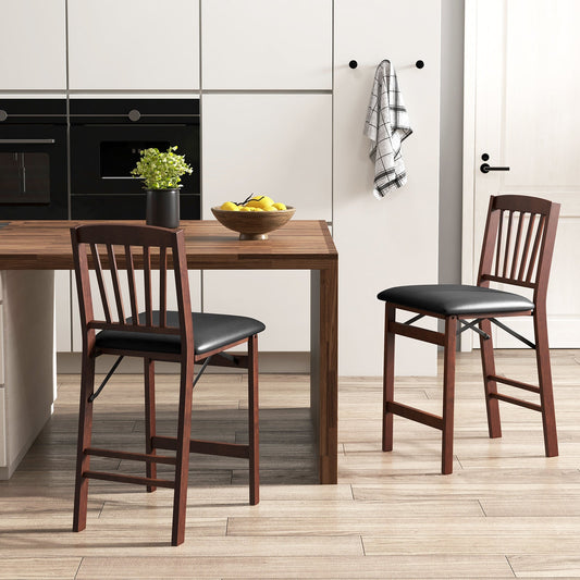 Set of 2 Counter Height Chairs Folding Kitchen Island Stool with Padded Seat-Brown - Tampa Home & Garden Store