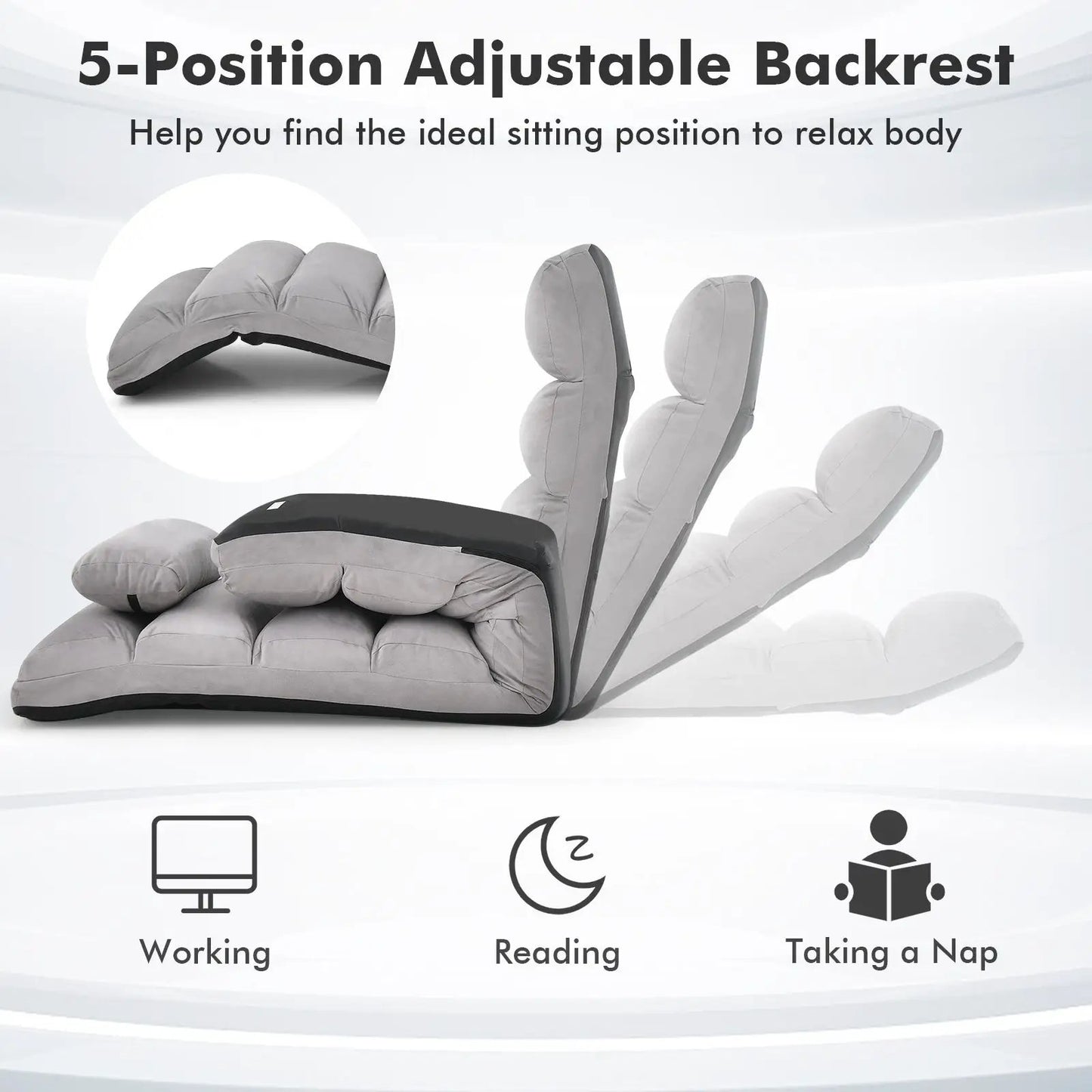 DirectDeals Folding Lazy Sofa Chair sleeper with gray fabric and 5-position adjustable backrest on Tampa Home & Garden Store