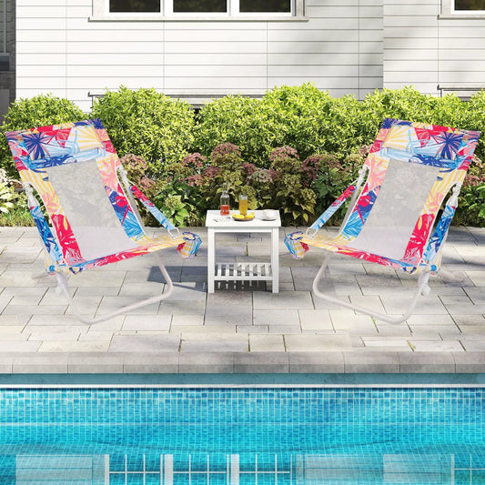 DirectDeals folding low beach chairs with tropical patterned fabric and padded headrest set of 2 on Tampa Home & Garden Store