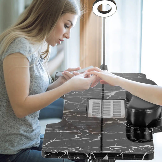 Folding nail table with electric dust collector and black marble top on Tampa Home & Garden Store
