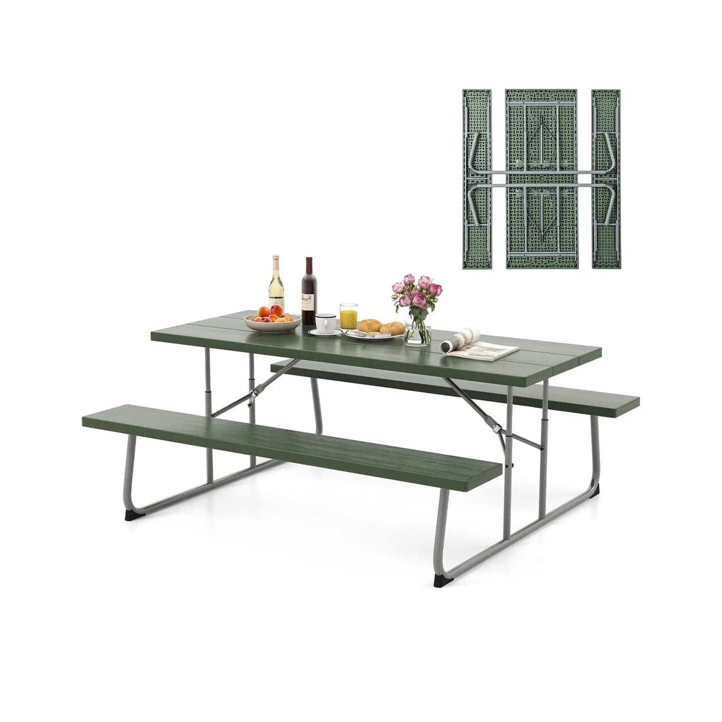 DirectDeals folding picnic table with HDPE tabletop and metal frame, green on Tampa Home & Garden Store