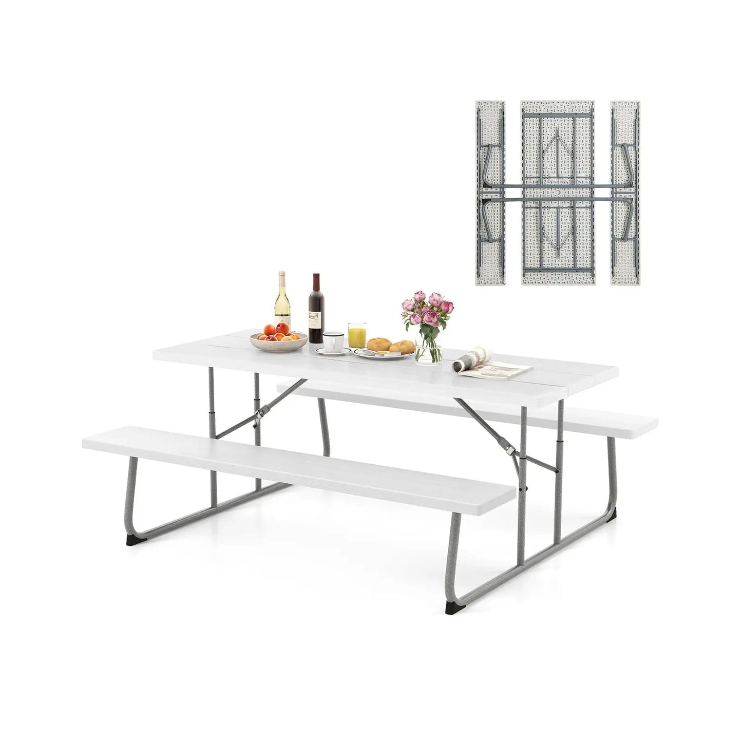 DirectDeals folding picnic table set with white HDPE tabletop and metal frame on Tampa Home & Garden Store