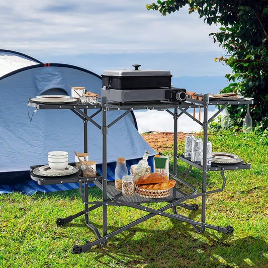 GemGear folding outdoor cook station with heat-resistant aluminum tabletop and black frame on Tampa Home & Garden Store