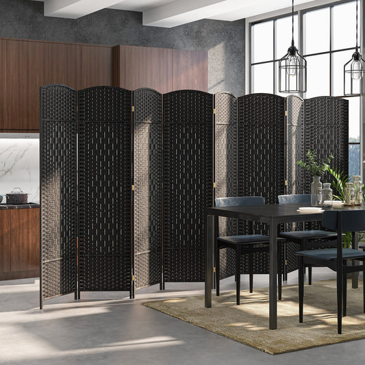8-Panel Folding Room Divider with Hand-Woven Texture and Solid Wood Frame - Tampa Home & Garden Store