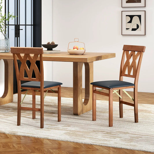 Folding wooden dining chairs set of 2 with lattice backs and blue upholstered seats on Tampa Home & Garden Store