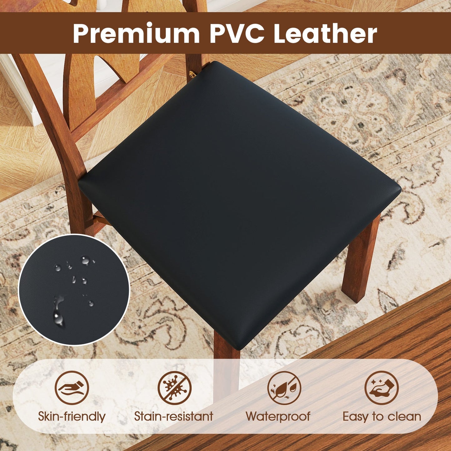 Folding wooden dining chairs with black PVC leather seats, set of 2 by DirectDeals on Tampa Home & Garden Store