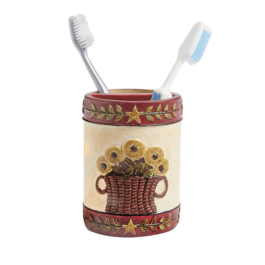 Folk Crow Sunflower Toothbrush Holder red top band holds 2 brushes Country Christmas Loft Basket on Tampa Home & Garden Store