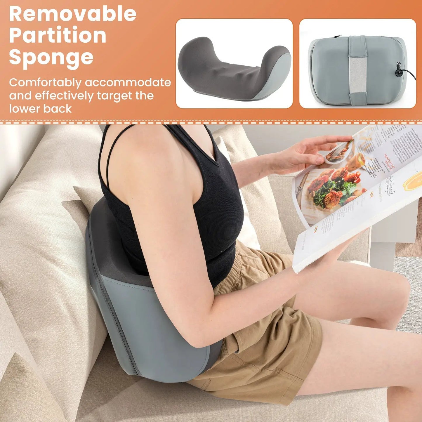 Foot and Calf Massager with Heat Therapy in gray worn on legs while seated and reading on Tampa Home & Garden Store