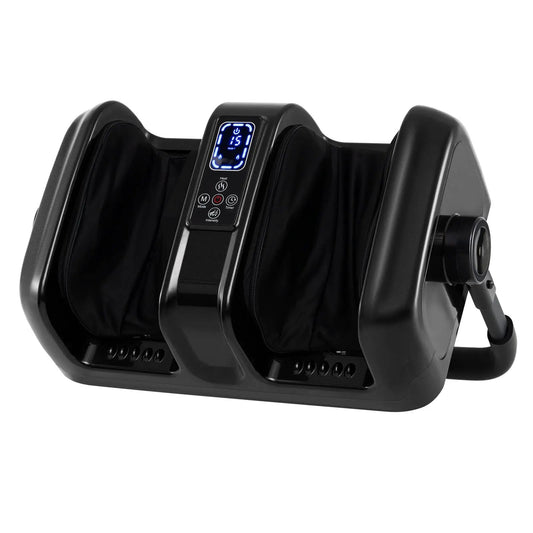 Foot and Calf Massager with Heat Shiatsu Kneading black leg massager with blue display on Tampa Home & Garden Store