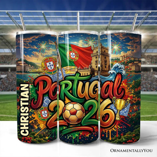 3-tumbler set Portugal 2026 Cup with straw; flag, soccer ball, trophy design by OrnamentallyYou on Tampa Home & Garden Store