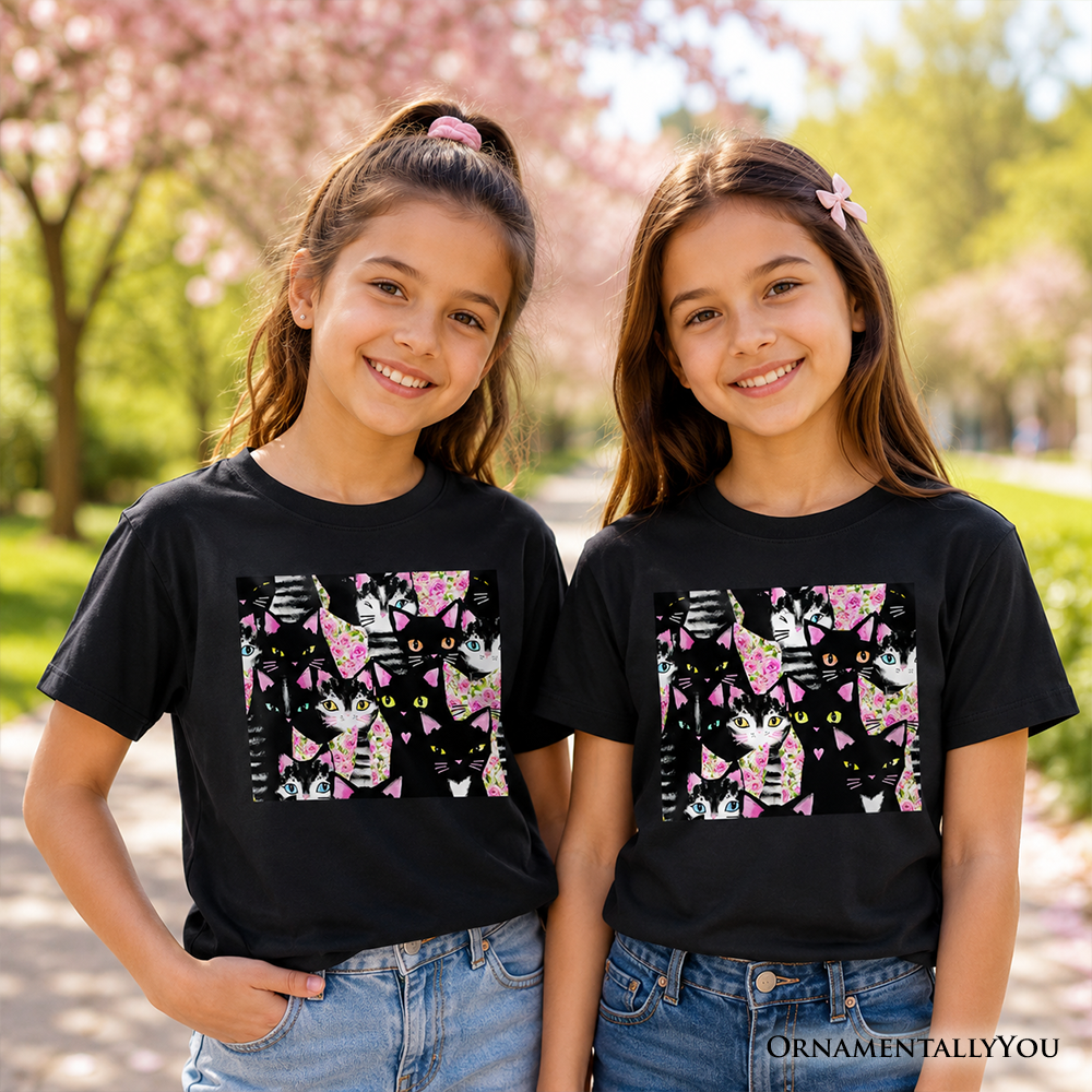Floral Cat and Kitten Collage Kids Cotton Tee