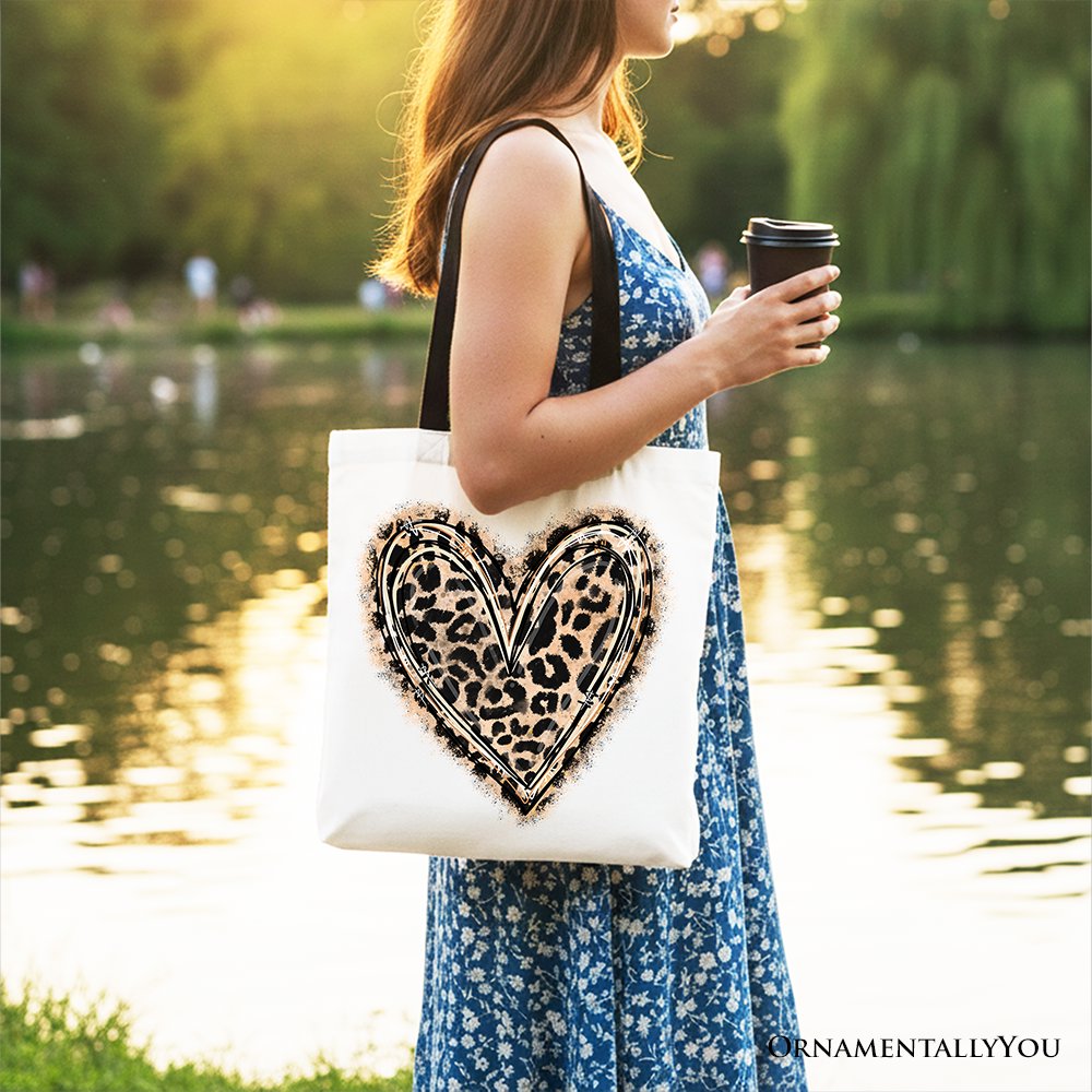 Leopard Heart Canvas Tote for Valentine Love