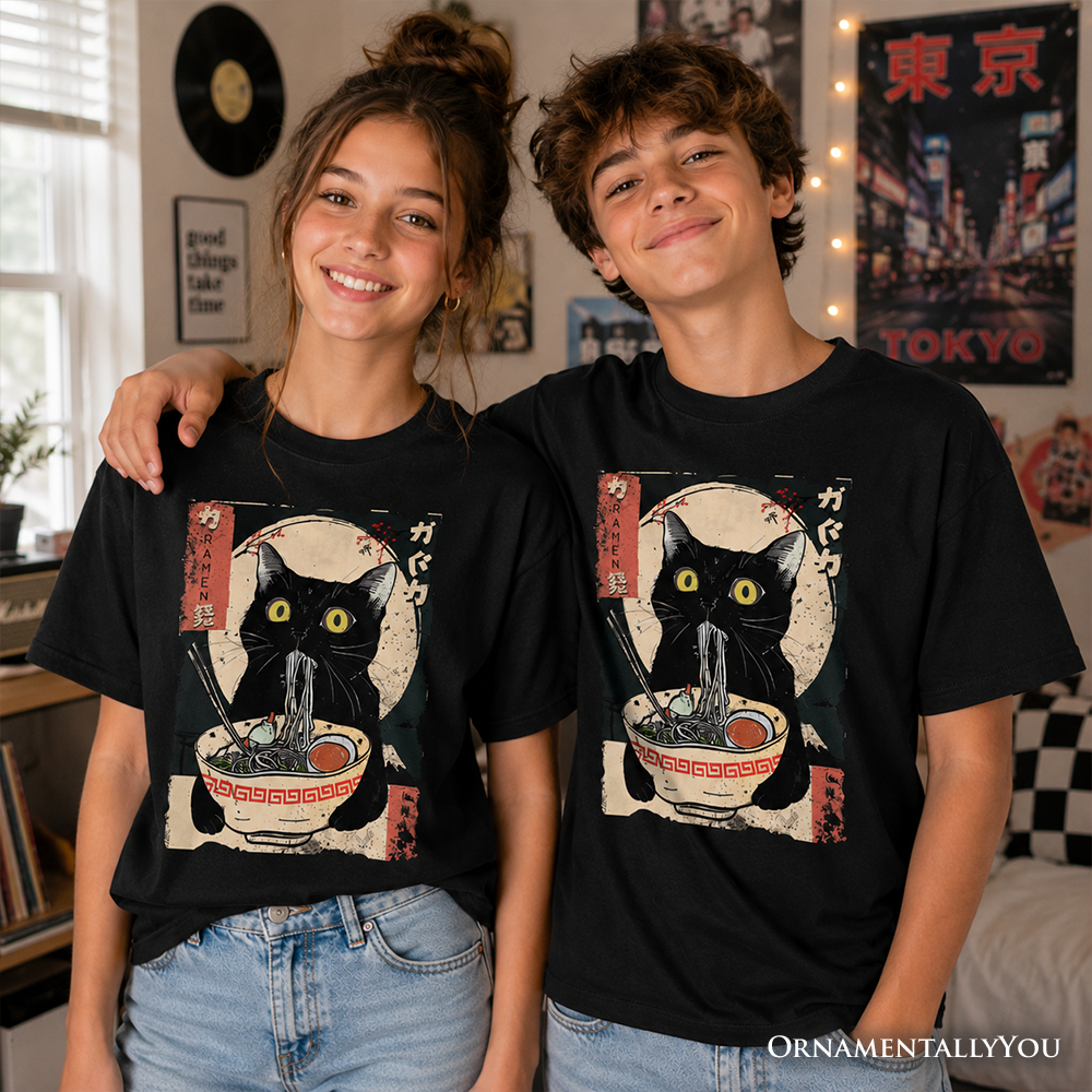 Kawaii Anime Cat Eating Ramen For The Kids Tee
