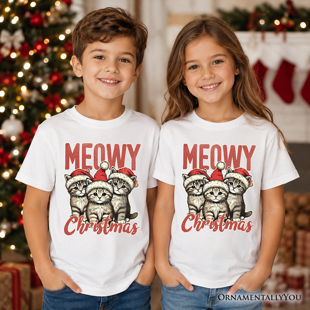 Soft Meowy Christmas Cat Tee and Shirt for Kids