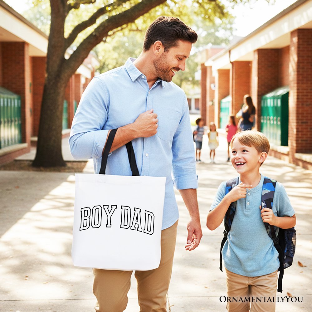 Boy Dad Canvas Varsity Tote Bag for Fathers Day